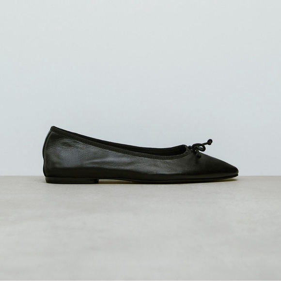 Zara Shoes - ZARA Black Leather Ballet Flats with Bow, Size US 7.5 / EU 38
